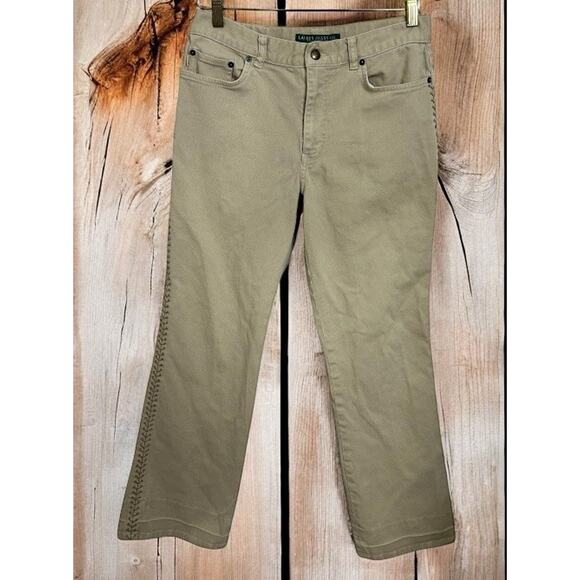 Lauren Jeans Co. Ralph Lauren Side Seam Stitch Denim Jeans Beige Sz 10 Bootcut - Picture 1 of 9